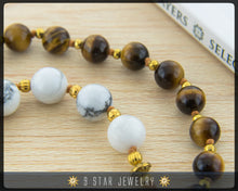 Load image into Gallery viewer, Tiger&#39;s Eye &amp; Howlite Hand Knotted Baha&#39;i Prayer Beads 5x19 (Alláh-u-Abhá) &quot;Strive&quot; - BPB53