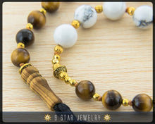 Load image into Gallery viewer, Tiger&#39;s Eye &amp; Howlite Hand Knotted Baha&#39;i Prayer Beads 5x19 (Alláh-u-Abhá) &quot;Strive&quot; - BPB53