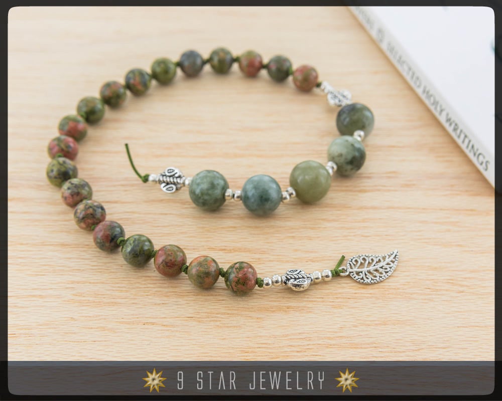 Unakite & Moss Agate Hand Knotted Baha'i Prayer Beads "The Ardent Love"