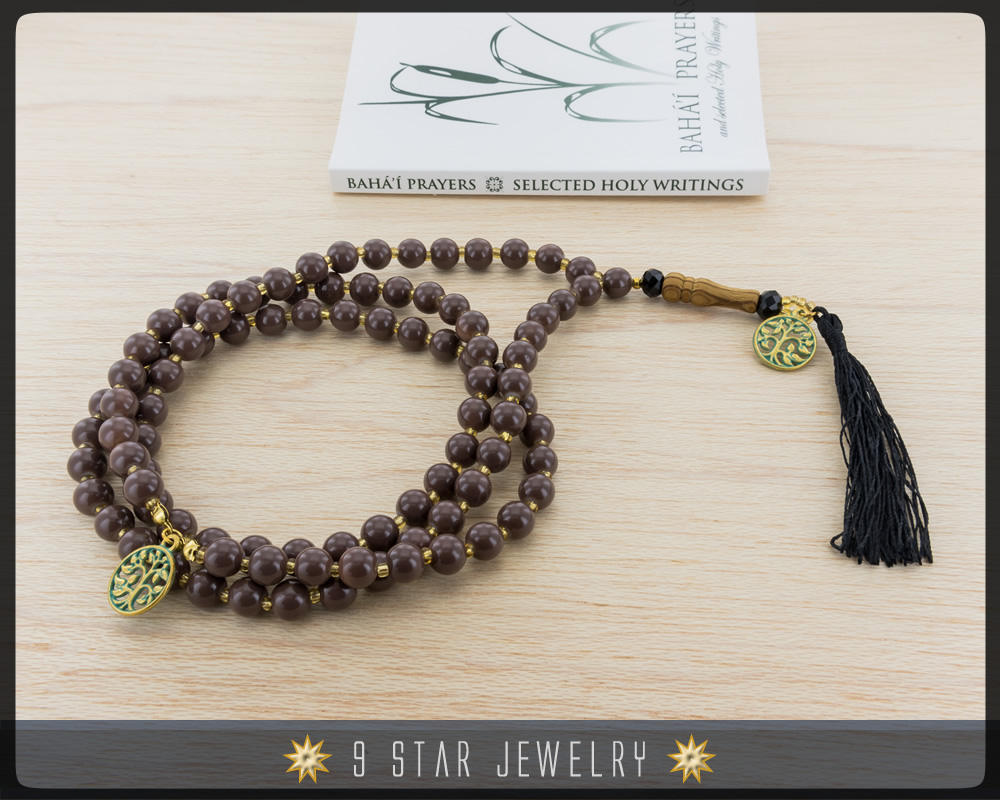 Baha'i Prayer Beads - Full 95 (Alláh-u-Abhá) w/ Tree of Life charm- silk tassel "Serene"