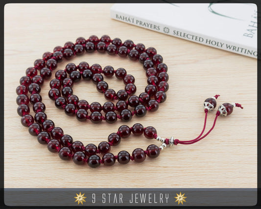 Amber Red Hand Knotted Baha'i Prayer Beads - Full 95 (Alláh-u-Abhá) "August"