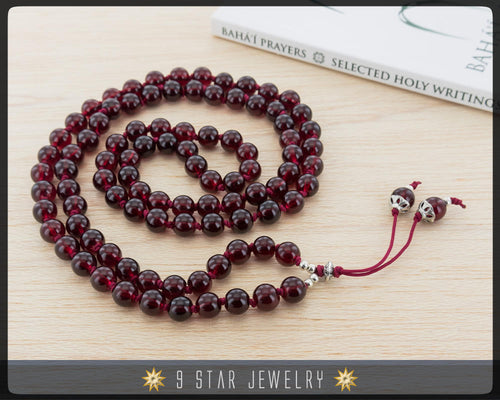 Amber Red Hand Knotted Baha'i Prayer Beads - Full 95 (Alláh-u-Abhá) 