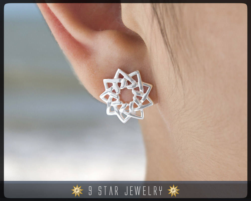 Sterling Silver 9 Star Stud Earrings - The Lotus - Unity of Religions - Baha'i