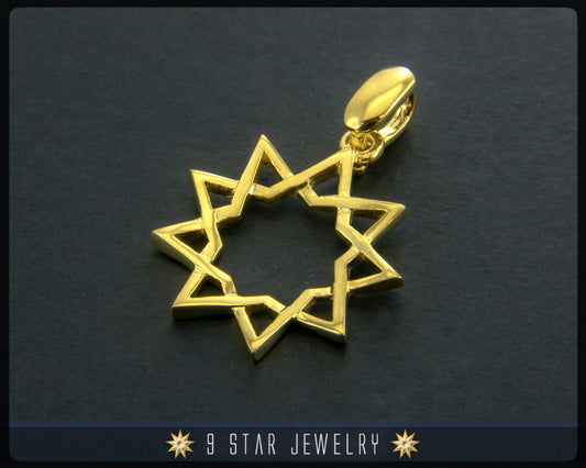 Gold 9 Star Baha'i Pendant - (electroplate)