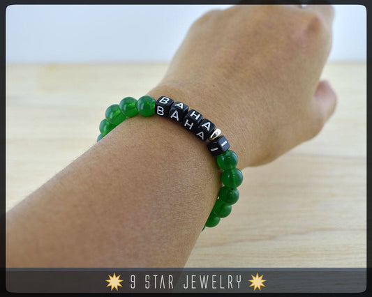 Jade Green Baha'i Bracelet - "BAHAI" Letter bracelet - Word bracelet - Stretchable