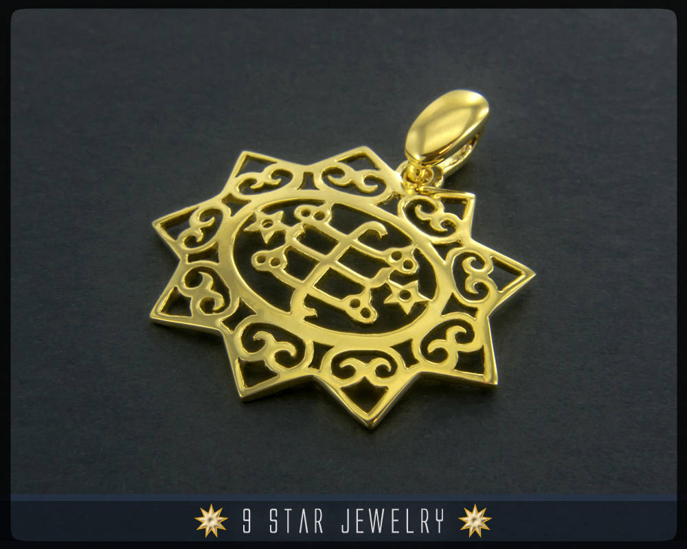 Gold 9 Star Baha'i Ringstone Symbol Pendant - (electroplate) - BPGP13