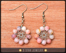 Load image into Gallery viewer, Natural Pink Opal Radiant Star Earrings - Baha&#39;i 9 Star Wire-wrapped - BRSE25