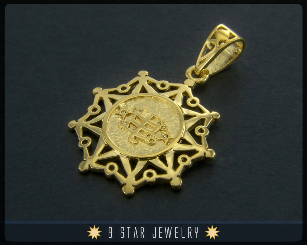 Gold Baha'i 9 Star Ringstone Symbol Pendant - (electroplate) - BPGP23