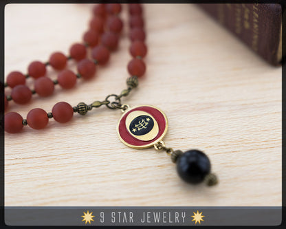 Matte Red Agate Baha'i Prayer Beads-with bahai ringstone symbol-95  "Blessed Soul"