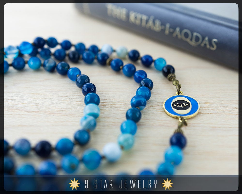 Blue Stripes Agate Baha'i Prayer Beads-Stone of Protection+Strength "Waves of One Sea"