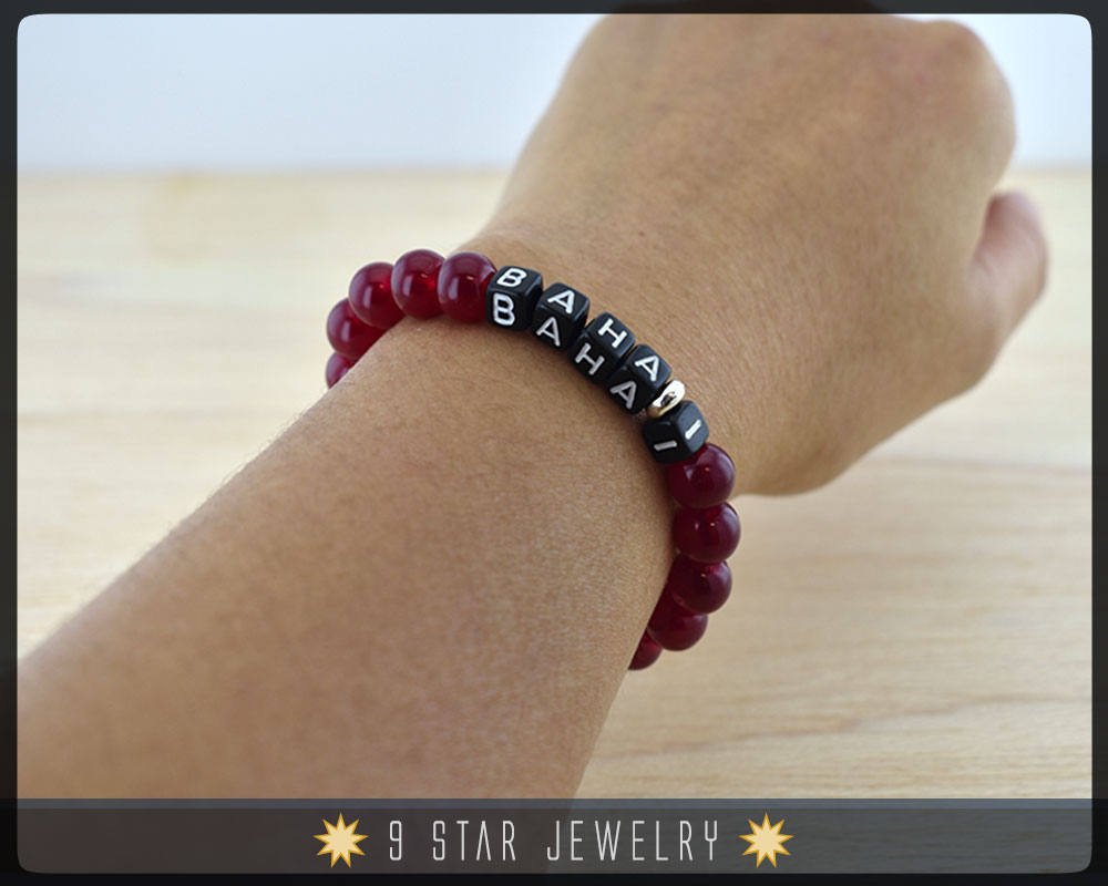Crimson Red Baha'i Bracelet - "BAHAI" Letter bracelet - Stretchable - BBA46