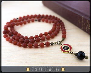 Matte Red Agate Baha'i Prayer Beads-with bahai ringstone symbol-95  "Blessed Soul" BPB79