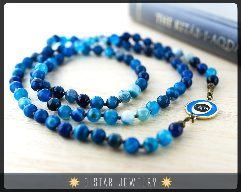Blue Stripes Agate Baha'i Prayer Beads-Stone of Protection+Strength "Waves of One Sea"