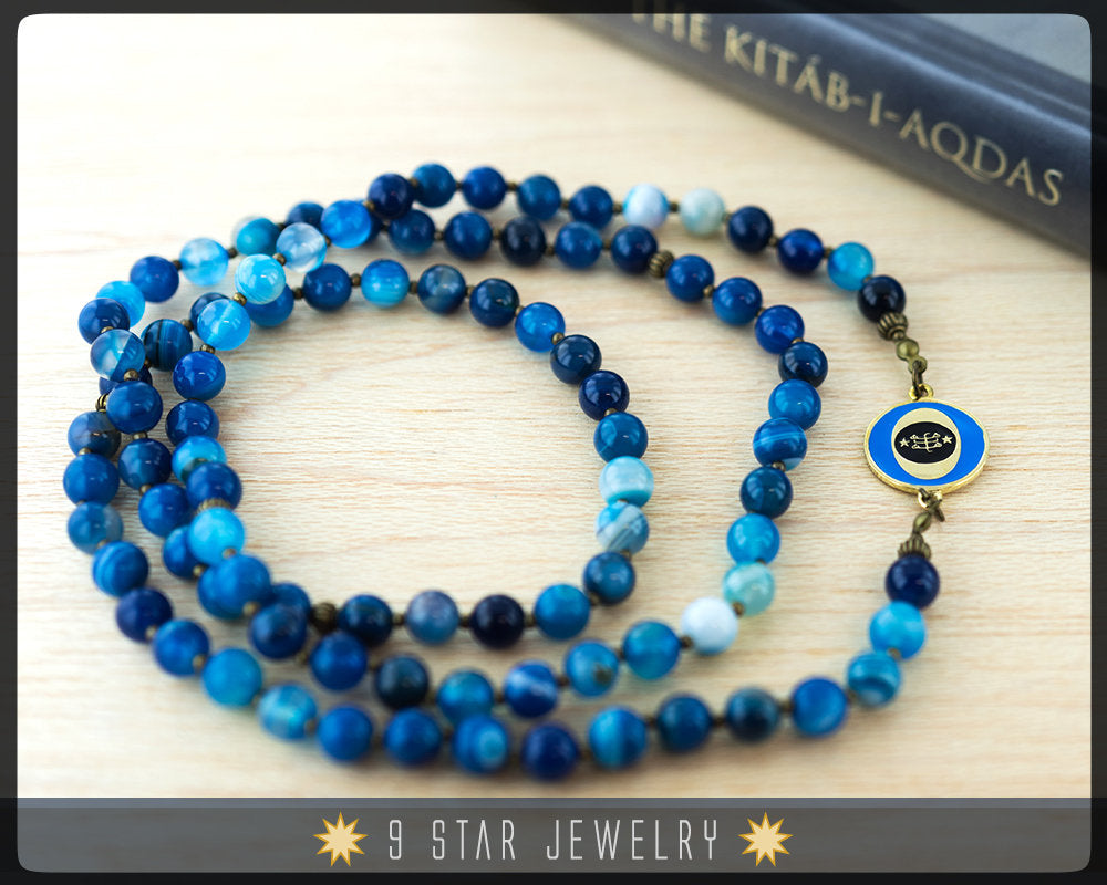 Blue Stripes Agate Baha'i Prayer Beads-Stone of Protection+Strength "Waves of One Sea"