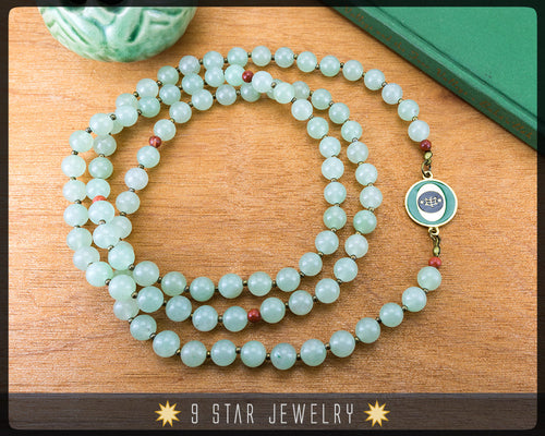Green Aventurine Baha'i Prayer Beads with bahai ringstone symbo 