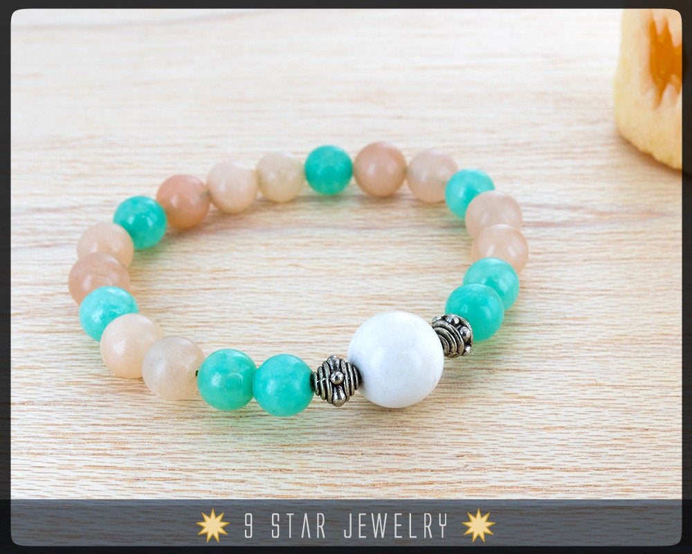 Howlite & Pink Opal Baha'i Prayer Beads Bracelet - Calming Beads "Peace Be Thine"