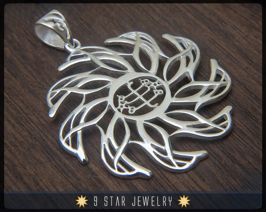 9 Star Baha'i Pendant with 9 Dolphins: 925 Sterling Silver