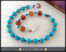 Load image into Gallery viewer, Turquoise &amp; Carnelian w/ Sterling Silver - Baha&#39;i Prayer Beads 5x19  &quot;Devotion&quot;- BPB8
