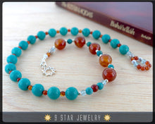 Load image into Gallery viewer, Turquoise &amp; Carnelian w/ Sterling Silver - Baha&#39;i Prayer Beads 5x19  &quot;Devotion&quot;- BPB8