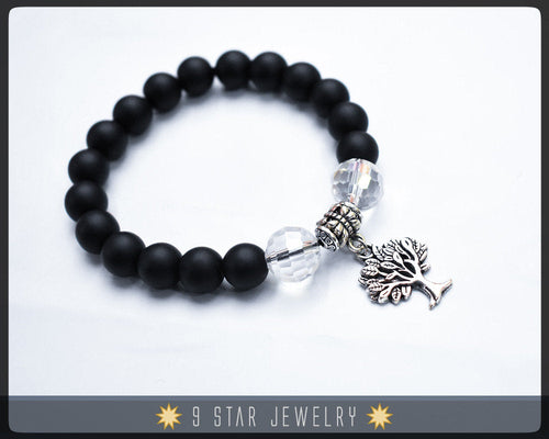 Calming Beads-Baha'i Prayer Beads Bracelet (Alláh-u-Abhá) - Matte Black glass beads with 