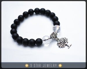 Calming Beads-Baha'i Prayer Beads Bracelet (Alláh-u-Abhá) - Matte Black glass beads with "Tree of Life" - BBA49