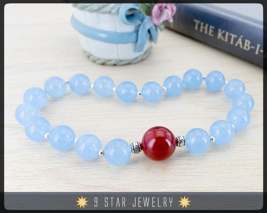 Blue Jade & Red Coral Baha'i Prayer Beads - (Alláh-u-Abhá)  "Valiant"