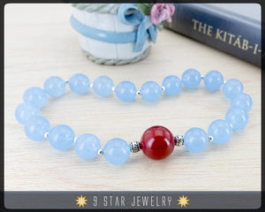 Blue Jade & Red Coral Baha'i Prayer Beads - (Alláh-u-Abhá)  "Valiant" - BPB45