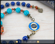 Load image into Gallery viewer, Turquoise &amp; Lapis Lazuli w/ bahai ringstone symbol - Baha&#39;i Prayer Beads 5x19 (Alláh-u-Abhá) &quot;Azure&quot;- BPB83