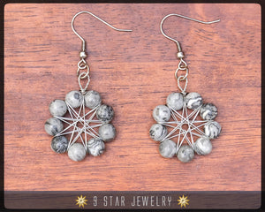 Landscape Jasper Radiant Star Earrings -  Wire-wrapped Dangle Earrings - BRSE33
