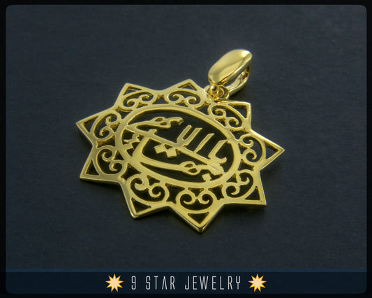 Gold Baha'i 9 Star Greatest Name Pendant - (electroplate)