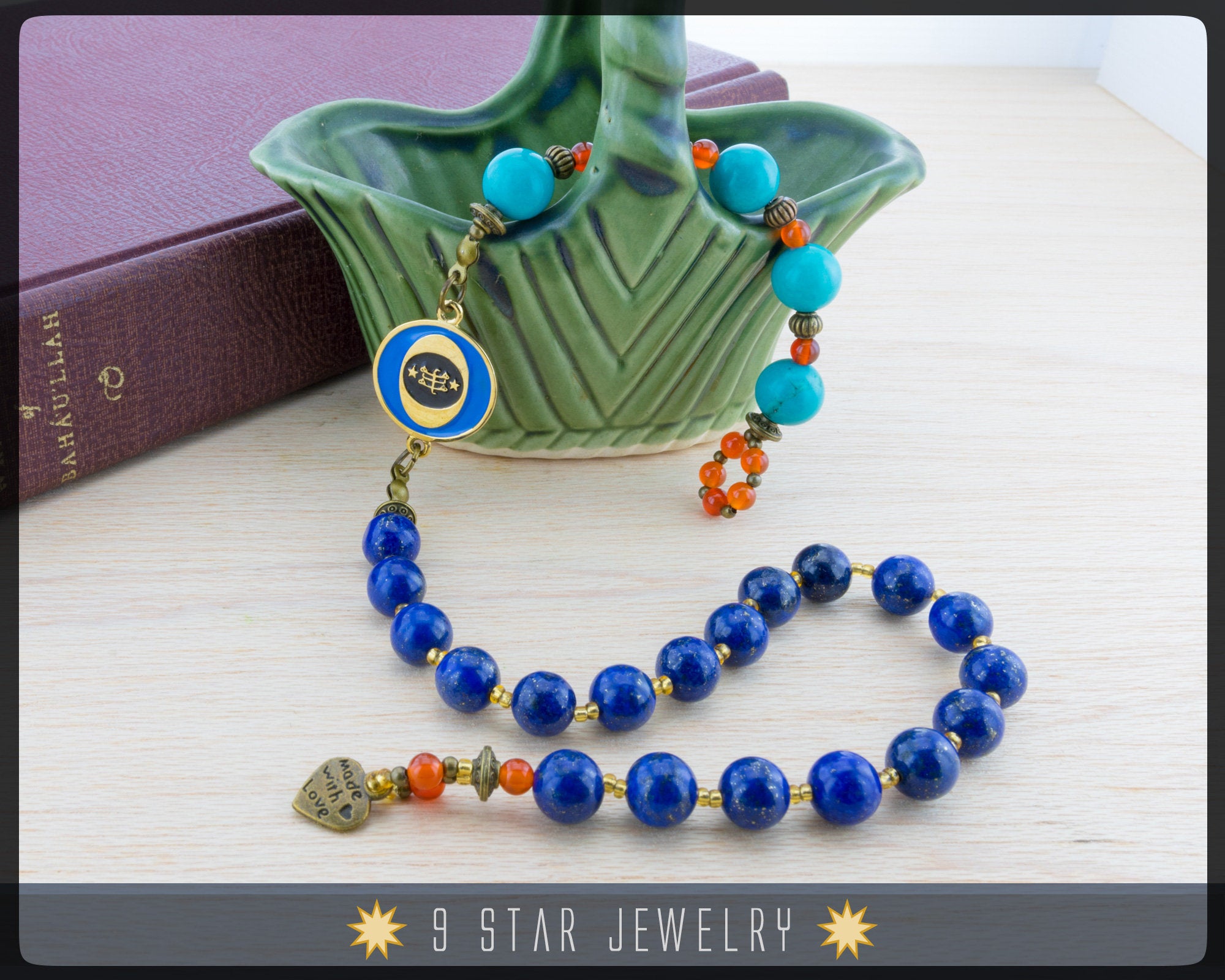 Rosewood shops and Lapis Lazuli Power of 9 Mala with Brass Om