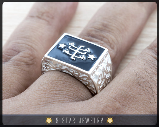 Statement Ring "Ring of Declaration" with Baha'i Ring Stone Symbol: 925 Sterling Silver