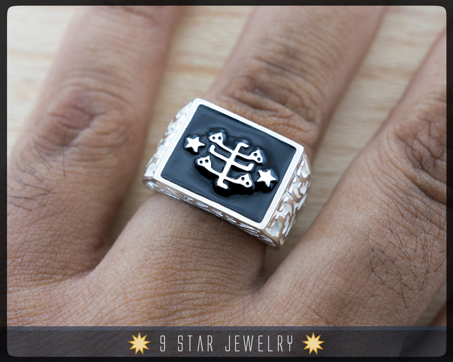 Statement Ring "Ring of Declaration" with Baha'i Ring Stone Symbol: 925 Sterling Silver