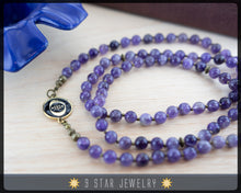 Load image into Gallery viewer, Amethyst Baha&#39;i Prayer Beads w/bahai ringstone symbol &quot;Forever Grateful&quot; BPB87b