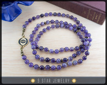 Load image into Gallery viewer, Amethyst Baha&#39;i Prayer Beads w/bahai ringstone symbol &quot;Forever Grateful&quot; BPB87b