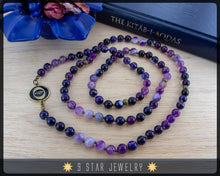 Load image into Gallery viewer, Purple Stripes Agate Baha&#39;i Prayer Beads w/bahai ringstone symbol-&quot;Deepest Gratitude&quot; BPB86
