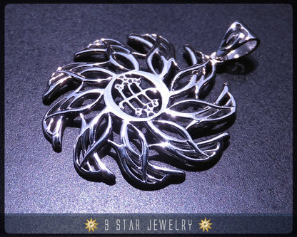 9 Star Baha'i Pendant with 9 Dolphins: 925 Sterling Silver