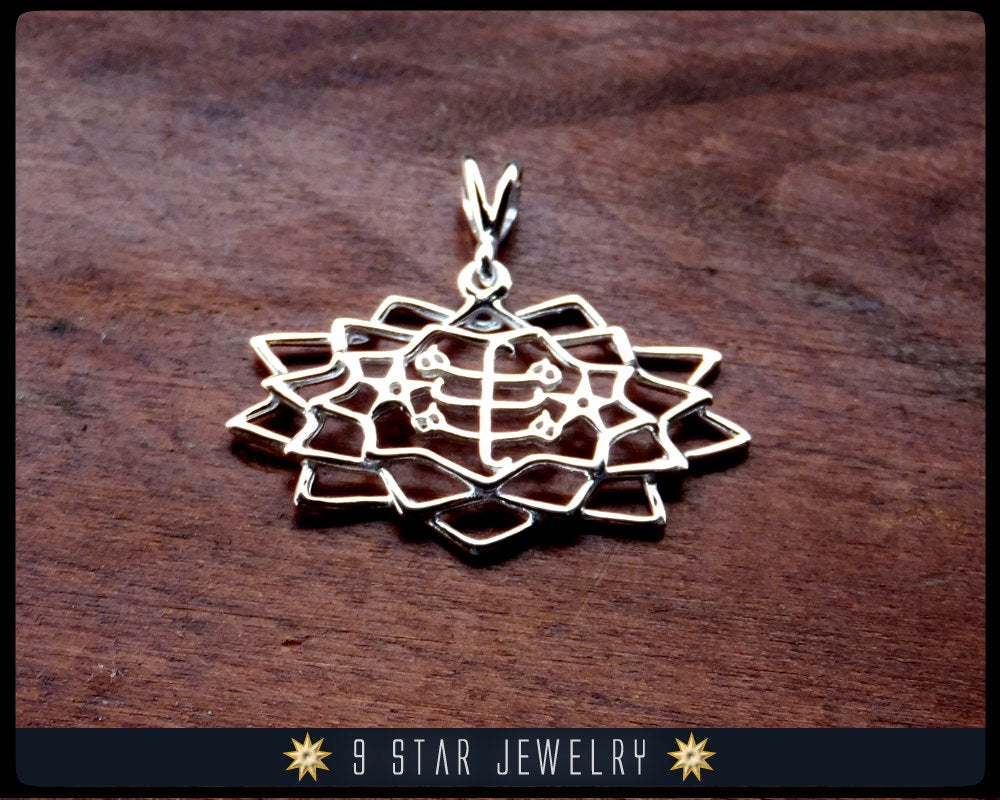 Sterling Silver 9 Star Baha'i Pendant w/ Ring Stone Symbol - BPS26