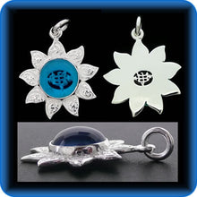 Load image into Gallery viewer, Sunflower - Sterling Silver 9 Star Bahai Pendant w/ simulated Blue Topaz - BPS12BT