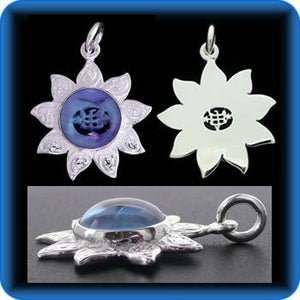 Sunflower - Sterling Silver 9 Star Bahai Pendant w/ simulated Amethyst (Color Changing Stone) - BPS12A