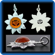 Load image into Gallery viewer, Sunflower - Sterling Silver 9 Star Bahai Pendant w/ simulated Citrine - BPS12C