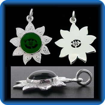 Sunflower - Sterling Silver 9 Star Bahai Pendant w/ simulated Emerald