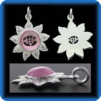 Sunflower - Sterling Silver 9 Star Bahai Pendant w/ simulated Pink Sapphire