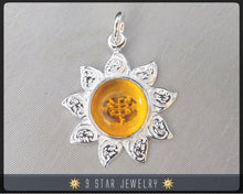 Load image into Gallery viewer, Sunflower - Sterling Silver 9 Star Bahai Pendant w/ simulated Citrine - BPS12C