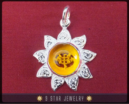Sunflower - Sterling Silver 9 Star Bahai Pendant w/ simulated Citrine