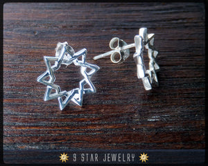 Sterling Silver Baha'i 9 Star Stud Earrings bahai - BES3