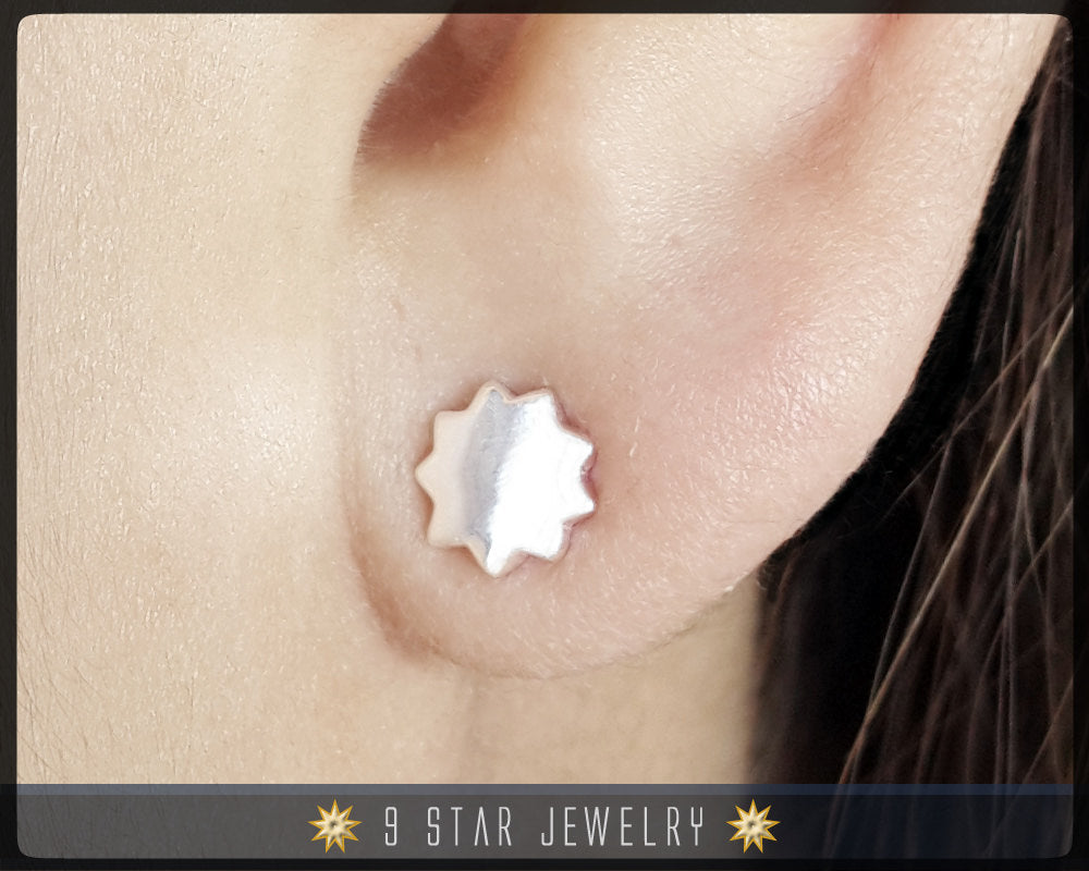 Baha'i Sterling Silver 9 Star Stud Earrings