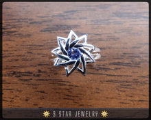 Load image into Gallery viewer, Sapphire - Sterling Silver 9 Star Baha&#39;i Ring with genuine gemstone - (Limited Edition-Last Piece size 4.25) - BRS6S