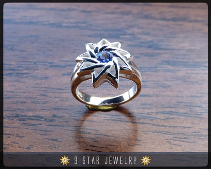 Sapphire - Sterling Silver 9 Star Baha'i Ring with genuine gemstone - (Limited Edition-Last Piece size 4.25)